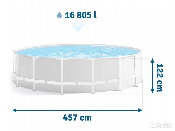 Каркасный бассейн intex 457 x 122см и 4 аксессуара