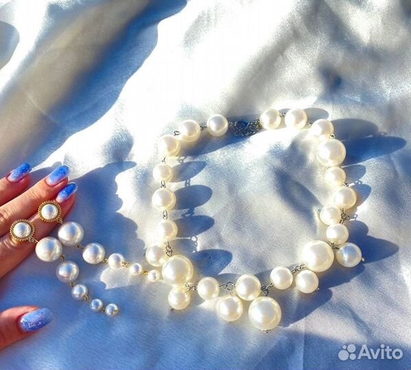 Колье и серьги с жемчугом комплект бижутерии