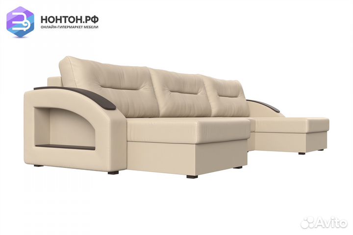 Диван п-образный еврокнижка Канзас экокожа бежевая