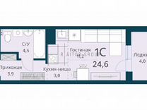 Квартира-студия, 24,9 м², 6/16 эт.