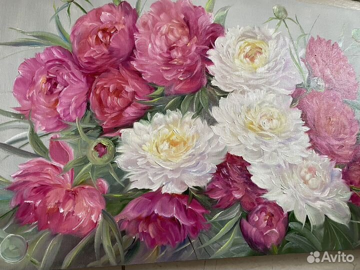 Картина маслом. Пионы