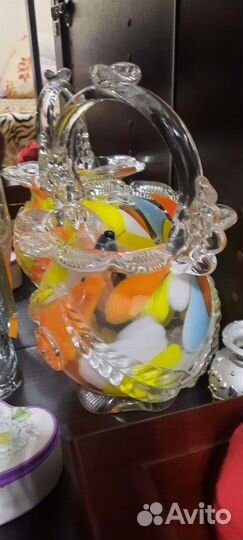 Ваза конфетница цветное стекло СССР