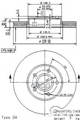 Диск тормозной передний 09.9464.11 (278х25) 5 о