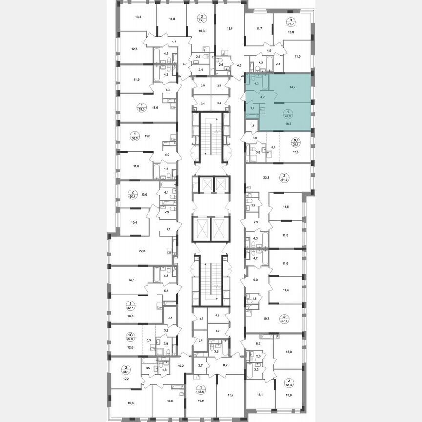 1-к. квартира, 42,9 м², 16/19 эт.