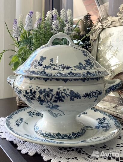 Антикварные террин и блюдо Франция