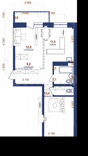 2-к. квартира, 58,1 м², 7/10 эт.