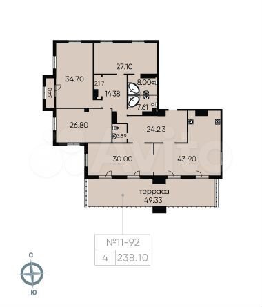 4-к. квартира, 238,1 м², 9/9 эт.