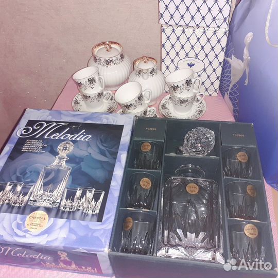 Костяной фарфор лфз, Набор Хрусталь Италия
