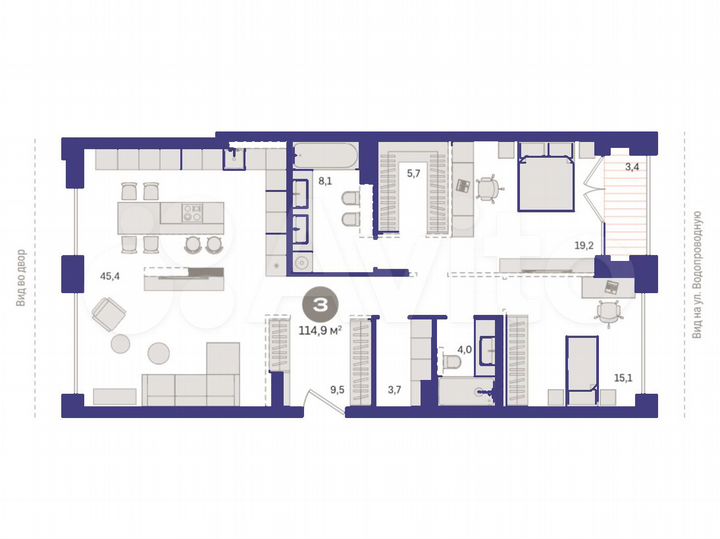 3-к. квартира, 114,5 м², 6/8 эт.