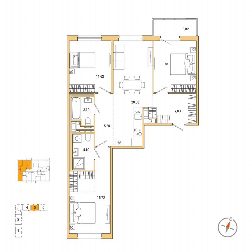 3-к. квартира, 80,1 м², 4/7 эт.