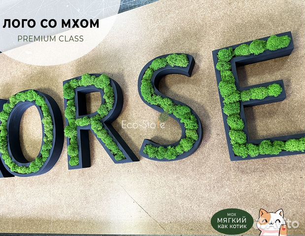 Буквы из мха. Логотип