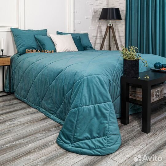 Покрывало Беллиссимо бирюзово-синий новое бархат