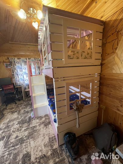 Детская двухярусная кровать натуральное дерево