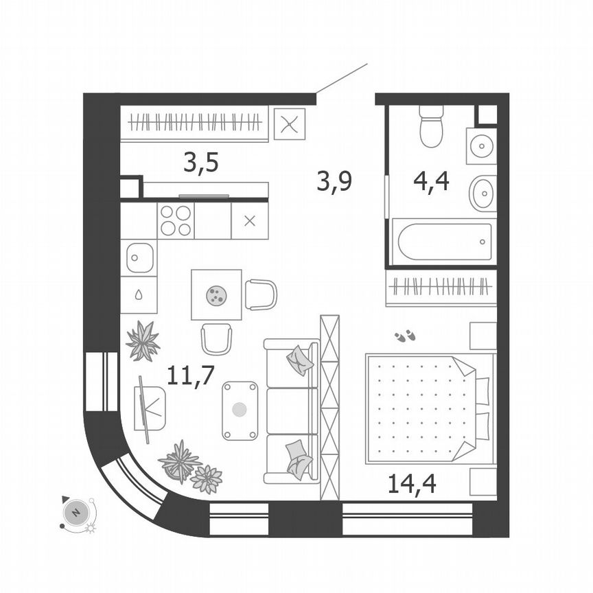 Квартира-студия, 37,9 м², 2/5 эт.