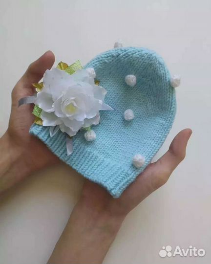 Шапочка для новорождённой малышки 0-3мес