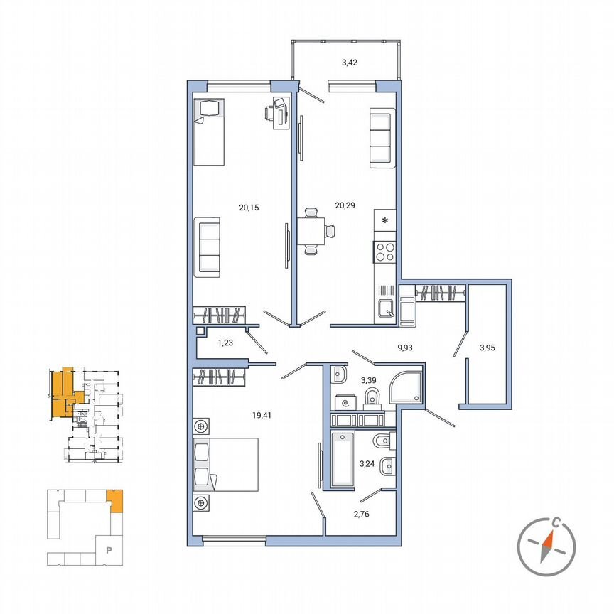 2-к. квартира, 85,3 м², 5/7 эт.