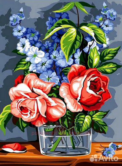 Картина по номерам 40x50 Букет с роз и полевых цве