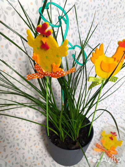 Пасхальные украшения из фетра в цветы кашпо, яйца