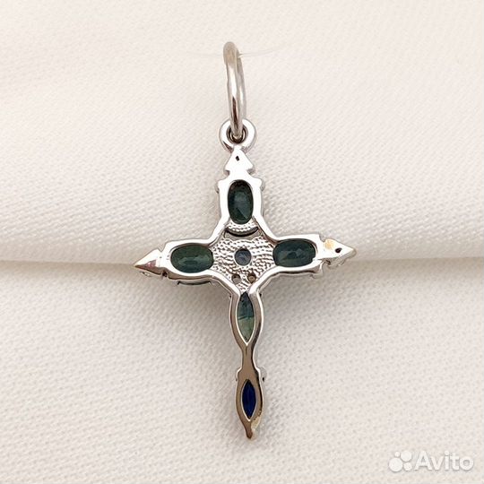 Подвеска белое золото крест с топазами