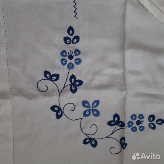 Ручная вышивка на льняной скатерти 1.5*2.5 и 12 са