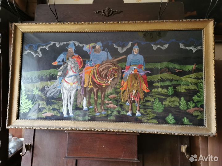 Картина ручная работа Богатыри гобелена Антиквар