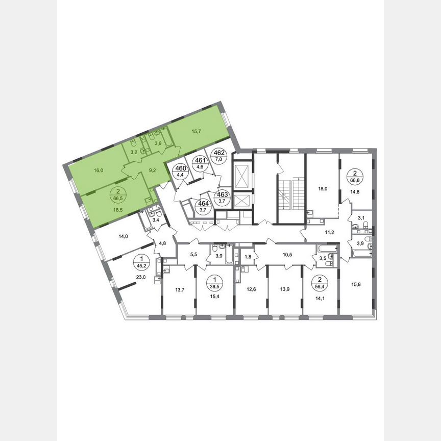 2-к. квартира, 66,5 м², 11/17 эт.