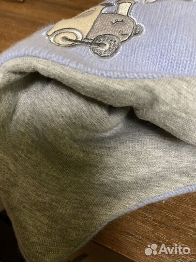 Шапочка детская тёплая голубая до 6 мес