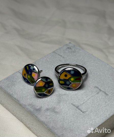 Серебряный комплект серьги и кольцо sunlight