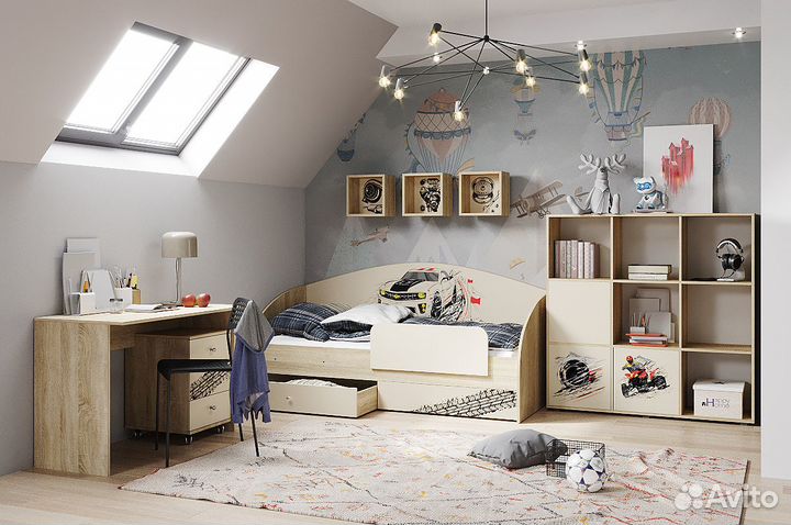 Кровать-софа Форсаж с ящиками Сонома/Бежевый