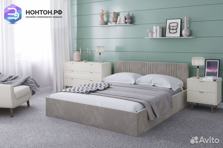 Кровать Амелия велюр светло-серый