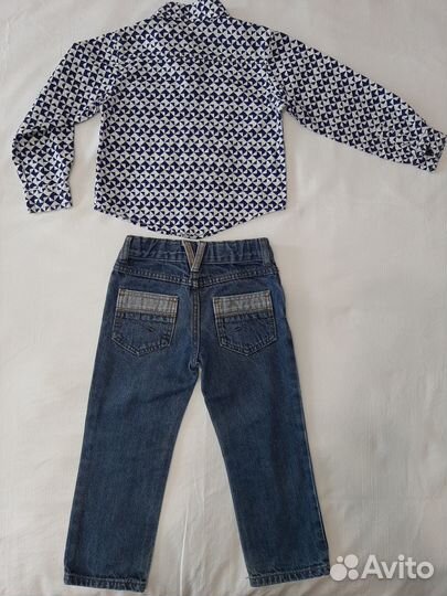 Нарядная х/б рубашка и джинсы на мальчика 3 лет