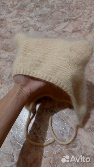 Женский чепчик из пуха норки с ушками