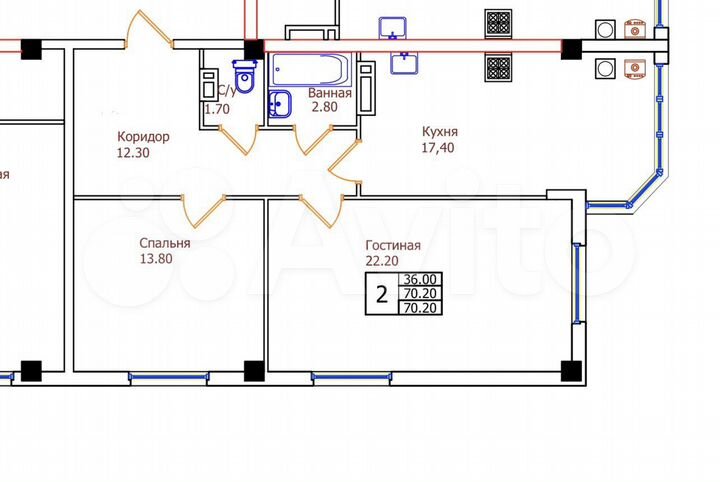 2-к. квартира, 70,2 м², 7/8 эт.