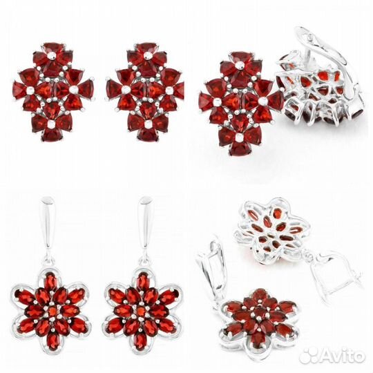 Серьги серебро гранат С405