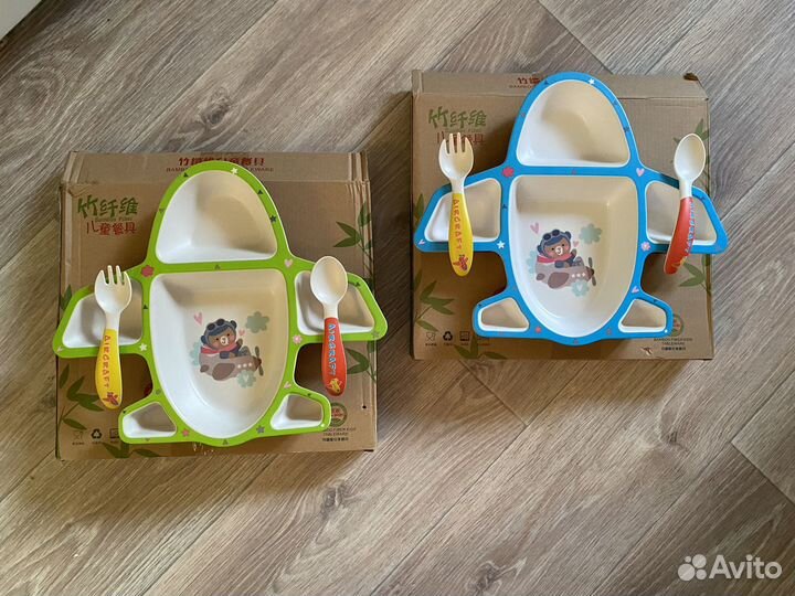 Посуда детская новая, набор из бамбука