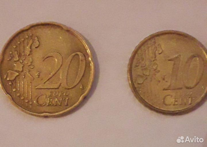 Монеты 20 евроцентов,10 евроцентов Италия