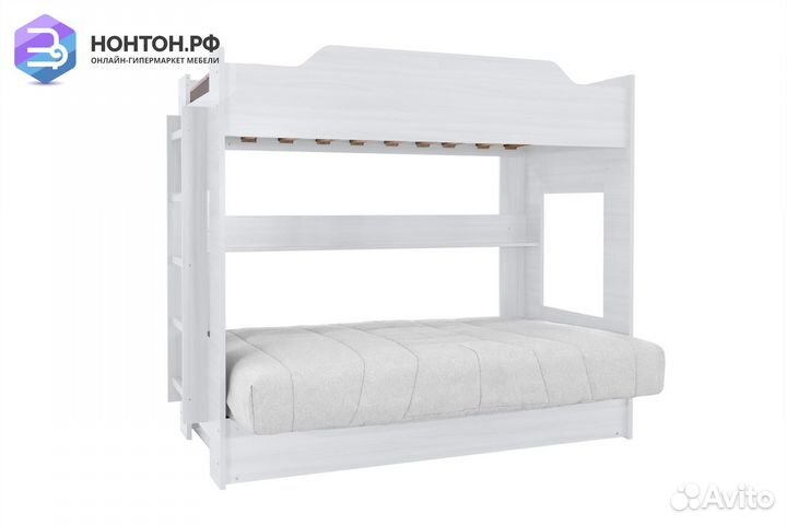 Двухъярусная кровать с диван-кроватью рогожка свет