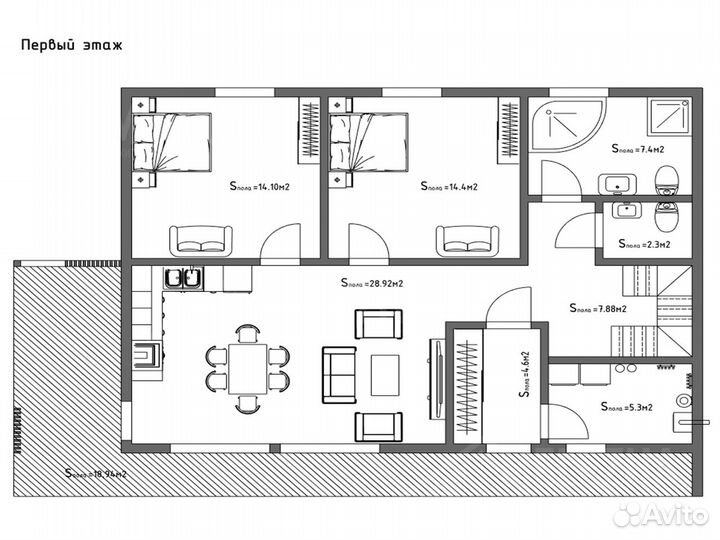 Каркасный дом «Озерна»: 165 м² l 13,8х9,4 м²