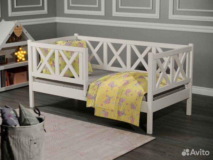 Кроватка берёза высокий борт от 2х лет софа