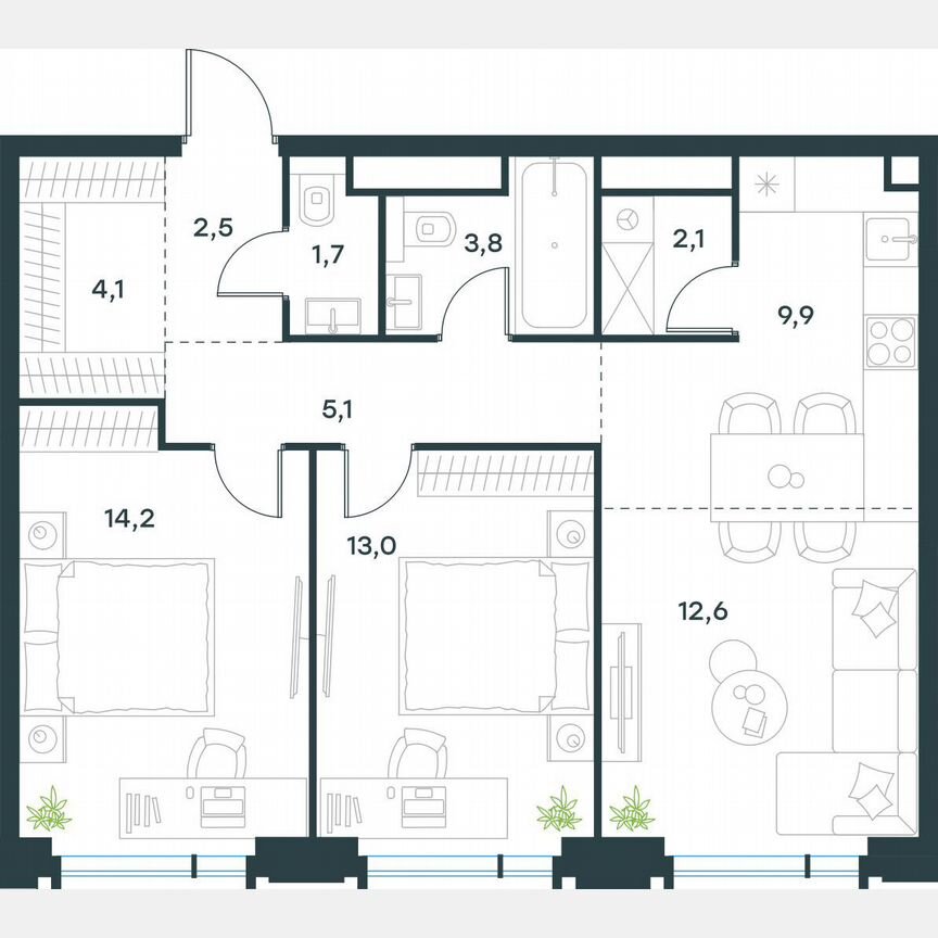 3-к. квартира, 69 м², 19/19 эт.