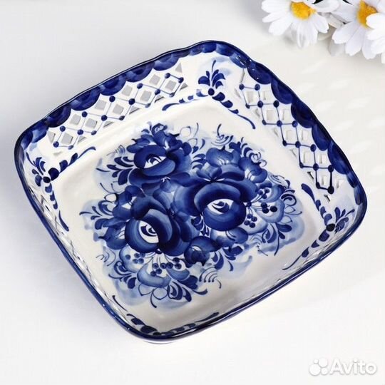 Блюдо 'Сухарница', гжель, микс