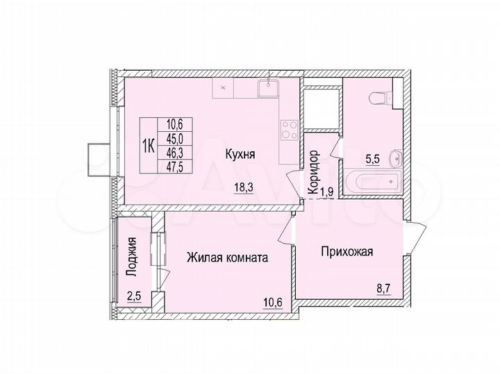 1-к. квартира, 46,3 м², 7/10 эт.