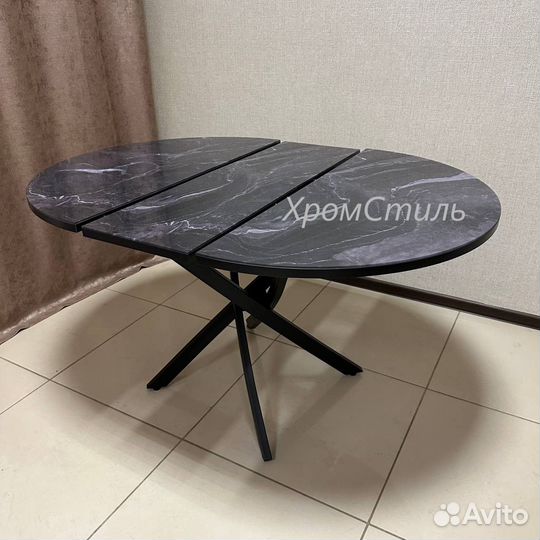 Круглый кухонный раздвижной стол Ежик со стеклом