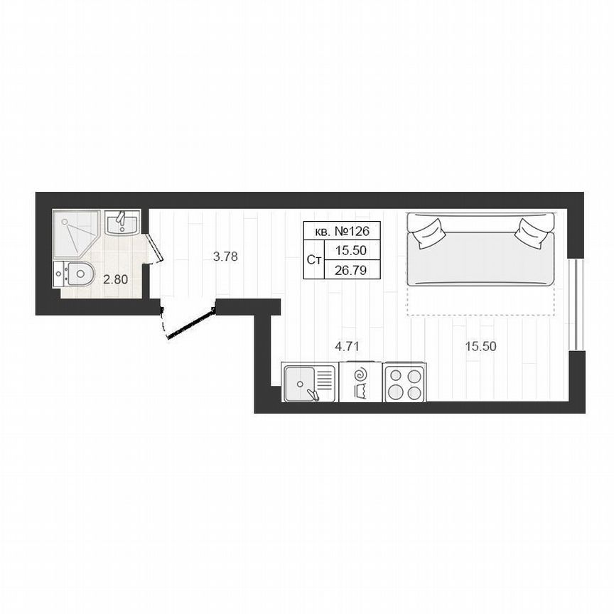 1-к. квартира, 26,8 м², 4/4 эт.