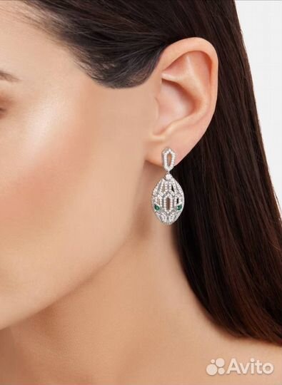 Серьги bvlgari serpenti белое золото 750