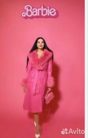Пальто розовое кожа в стиле Барби 42-44