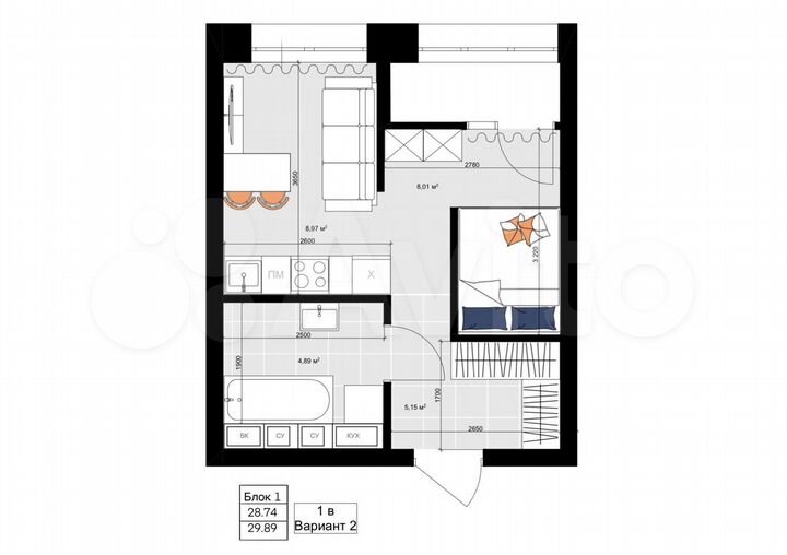 1-к. квартира, 29 м², 9/19 эт.
