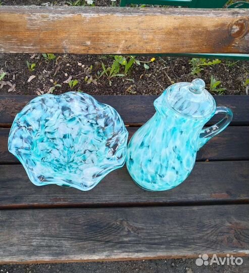 Ваза для фруктов, конфет и кувшин цветное стекло