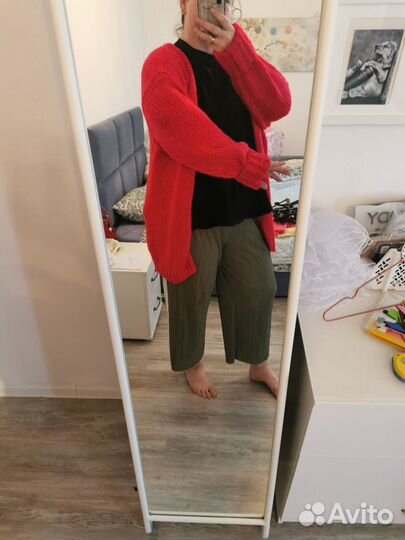 Красный вязаный кардиган, мохер, новый, р 52-56