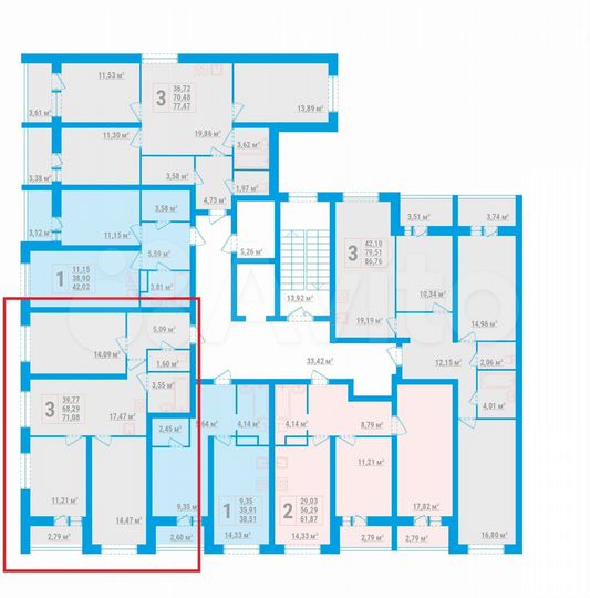 3-к. квартира, 71,1 м², 1/8 эт.